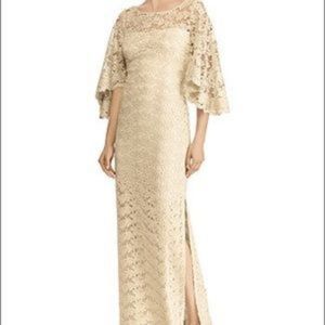 Lauren Ralph Lauren Gold Metallic Lace Cocktail Dress Size 18